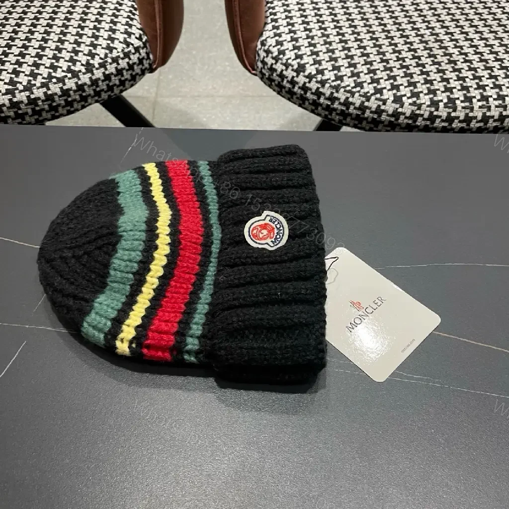 View 3 of Color-block Knit Beanie with Subtle Logo Cap