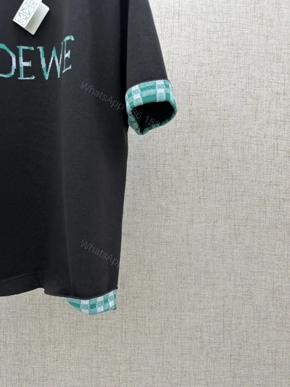 View 3 of Green Plaid-Trim LOEWE-Influenced Hoodie Tee