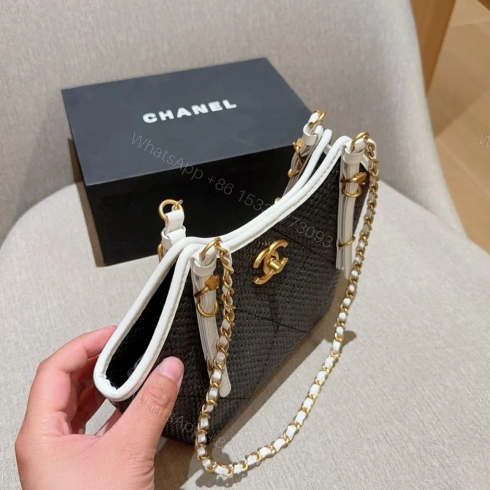 View 6 of Chanel Small Shopping Bag Braided Raffia Black And White 18Cm