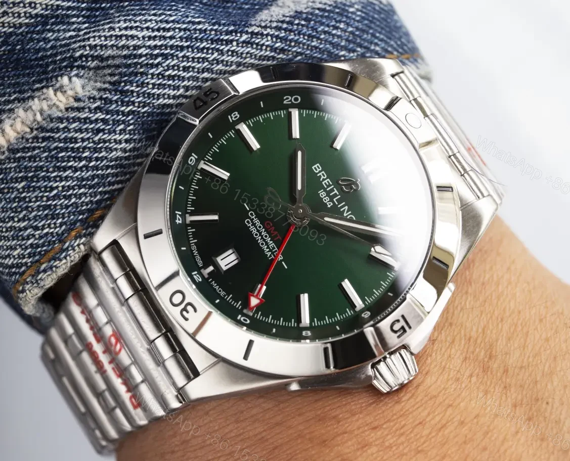 View 6 of Breitling Chronomat GMT 40 Green Replica Steel Bracelet 40MM Premium A32398101L1A1