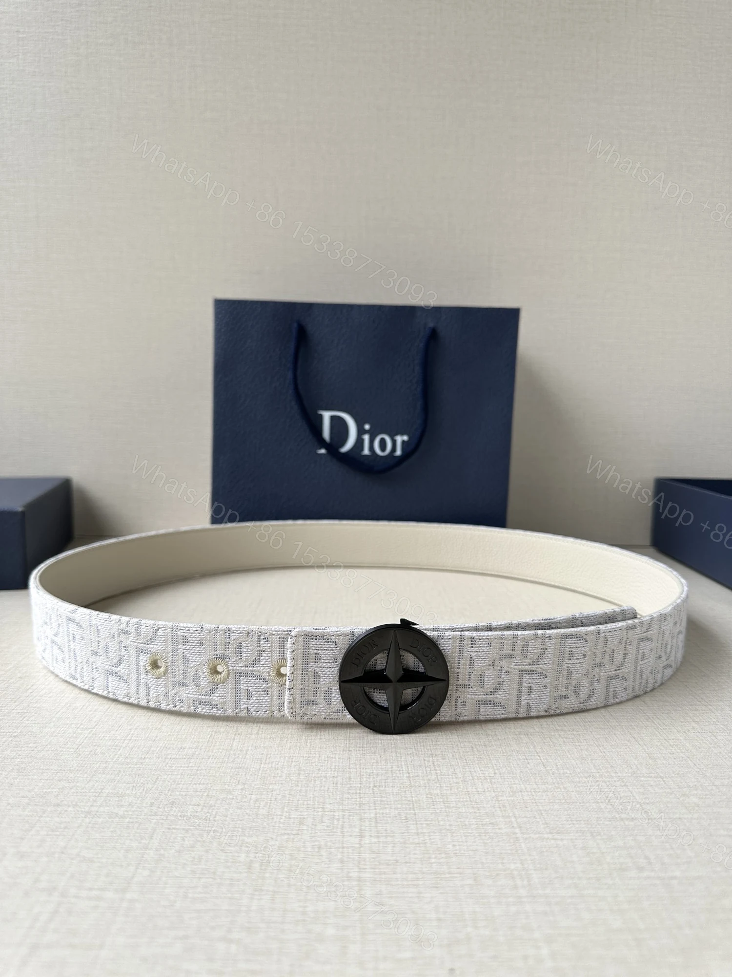 Dior 一比一 男款 Oblique老花帆布皮帶 黑色星盤扣 經典潮流款 — view 1