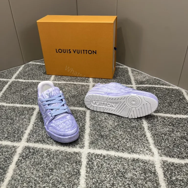View 2 of Lavender Croc-Texture Luxe Trainer: LV-Inspired High-Top