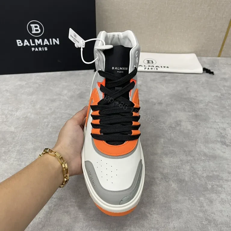 View 9 of Balmain Orange-Accented Leather High-Tops Sneakers