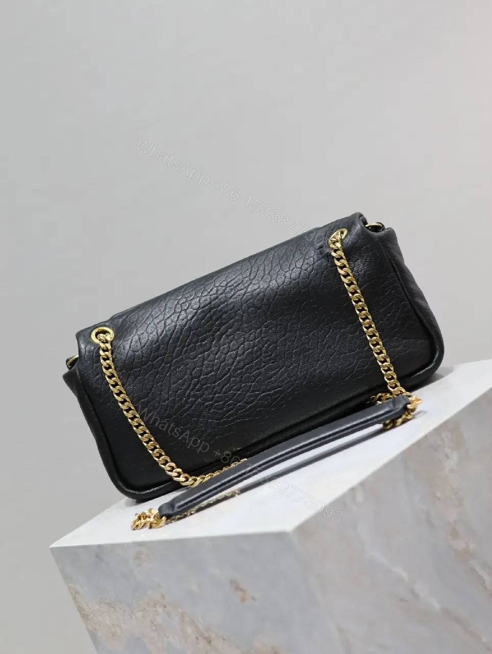 View 3 of Chic Pebble Leather Satchel: Gold Hardware Bag Adjustable-네요