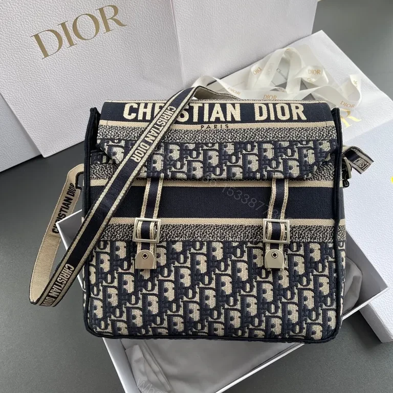 Navy Cream Monogram Messenger: Dior-Inspired Luxury Crossbody — view 1