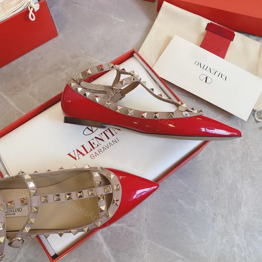 View 2 of Valentino Women Red Patent Leather Studded Flats