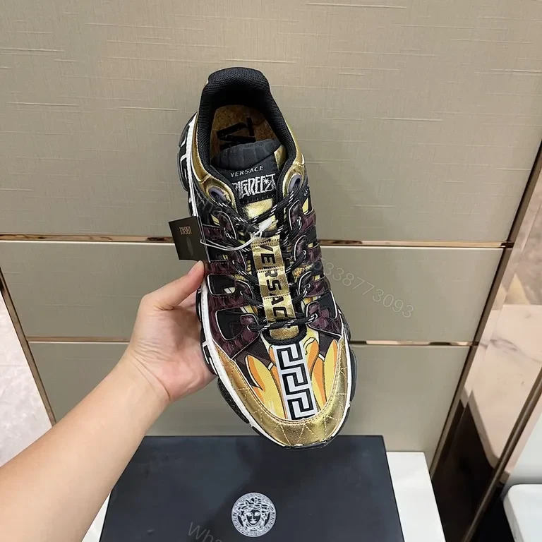 View 2 of Gold-Patterned High-Tops: Versace-Inspired Luxury Sneakers