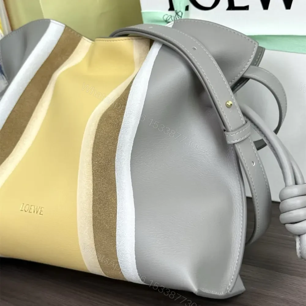 View 10 of 高仿Loewe*Flamenco系列5698拼皮單肩包灰土黃中號免檢版
