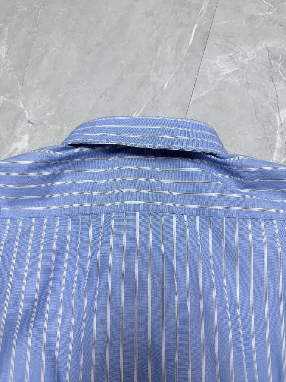 View 6 of Light-Blue Striped Shirt with Modern Accents, Cotton Blend, Short-Sleeve, Premium Comfort