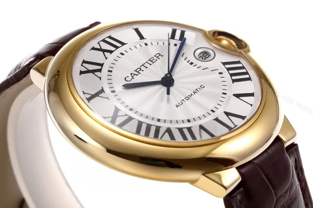View 6 of AF Factory Cartier Ballon Bleu 42mm Gold Case with Brown Alligator Leather Strap Automatic Watch