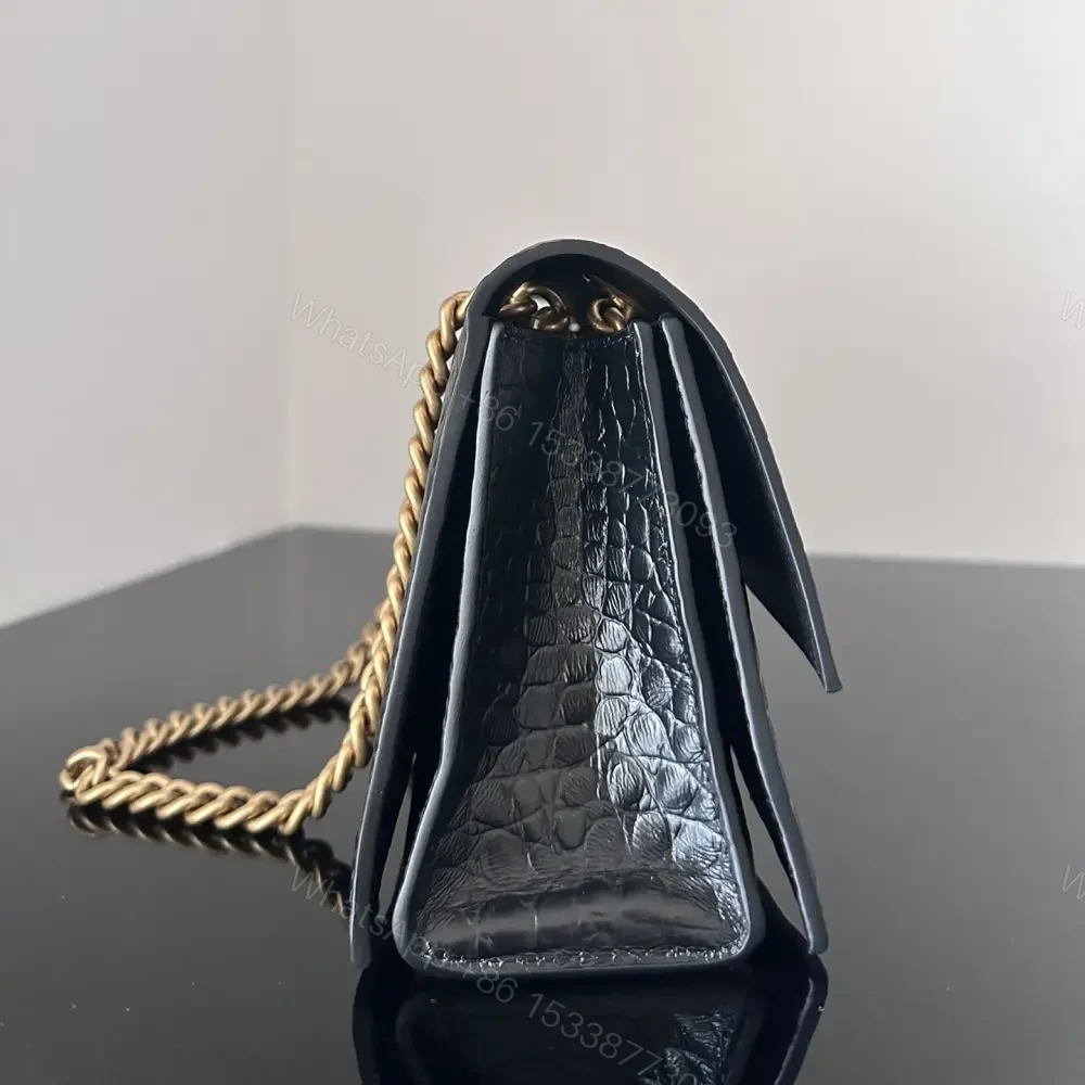 View 6 of 高仿Balenciaga*Crush系列鱷魚皮沙漏包黑色S