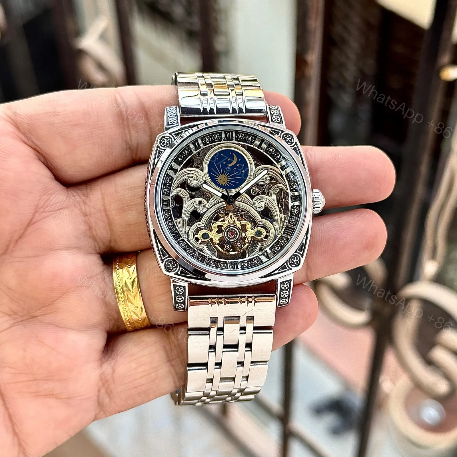 View 3 of Patek Philippe Skeleton Open Heart Automatic ( Silver Black /Golden )🖤
