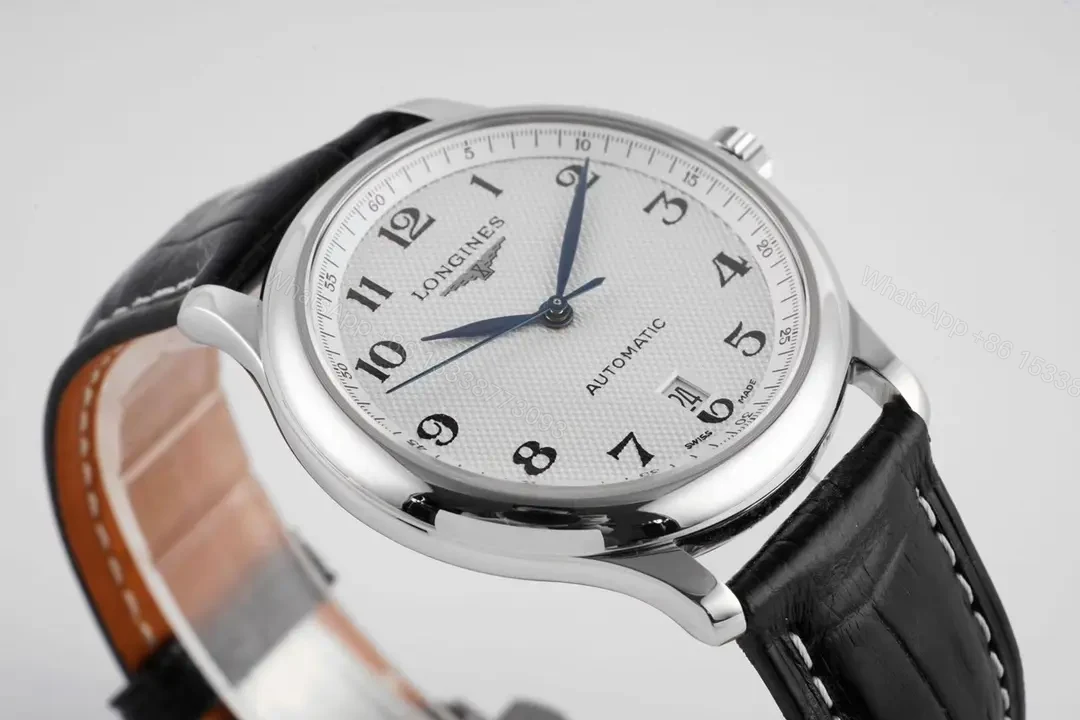 View 3 of Longines Silver Dial Blue Hands Automatic Watch with Black Leather Strap