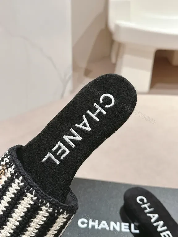 View 6 of Chanel-Inspired Striped Slip-On Slides â€“ Subtle Luxury
