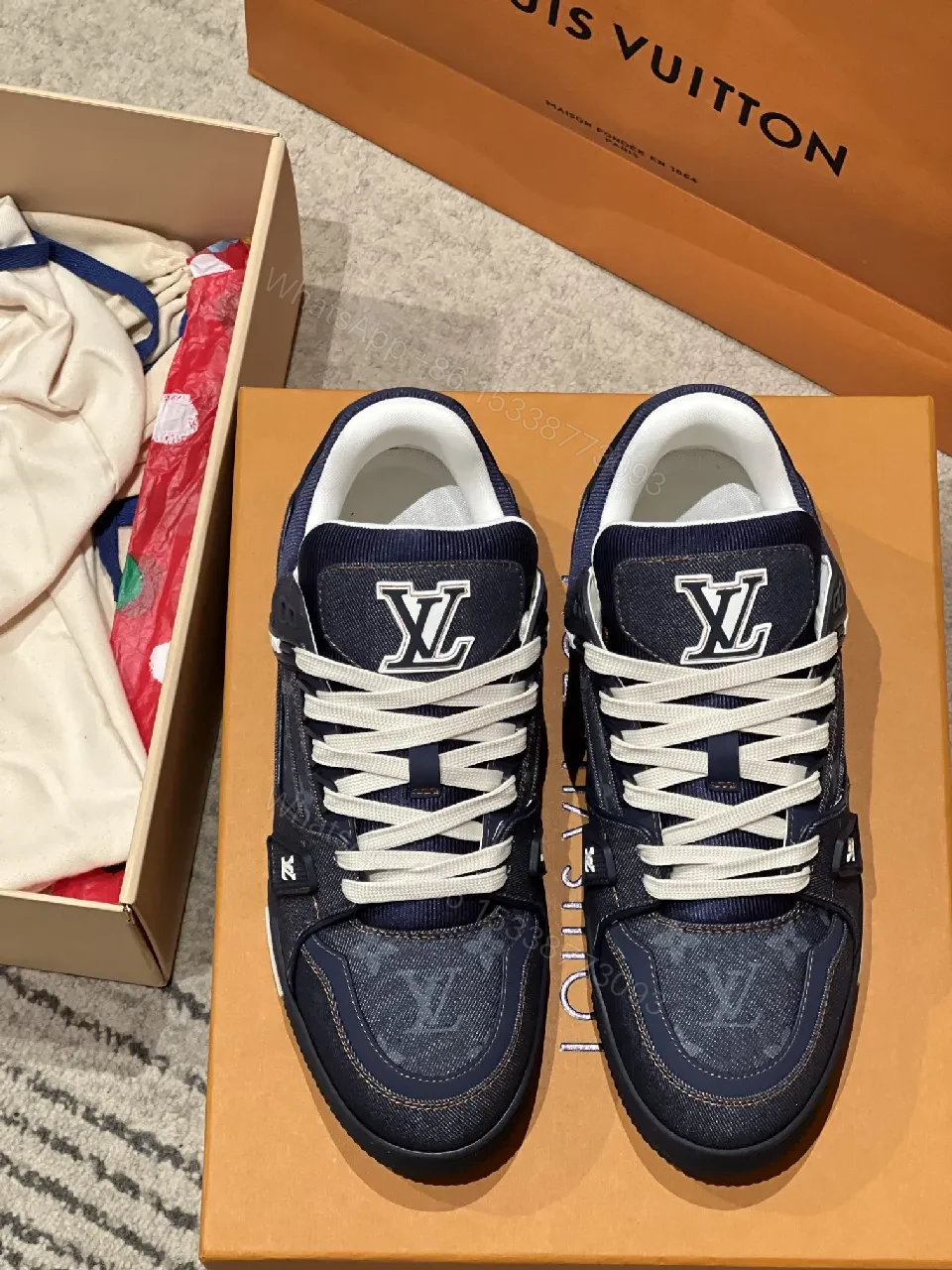 View 4 of Dark Denim-Effect Luxe High-Tops with Signature Hardware