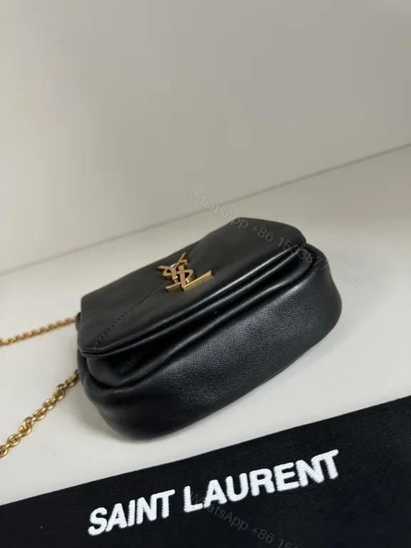 View 3 of Black Leather Mini Saint Laurent Bag with Gold Hardware, Compact Luxury, Crossbody/Top Handle