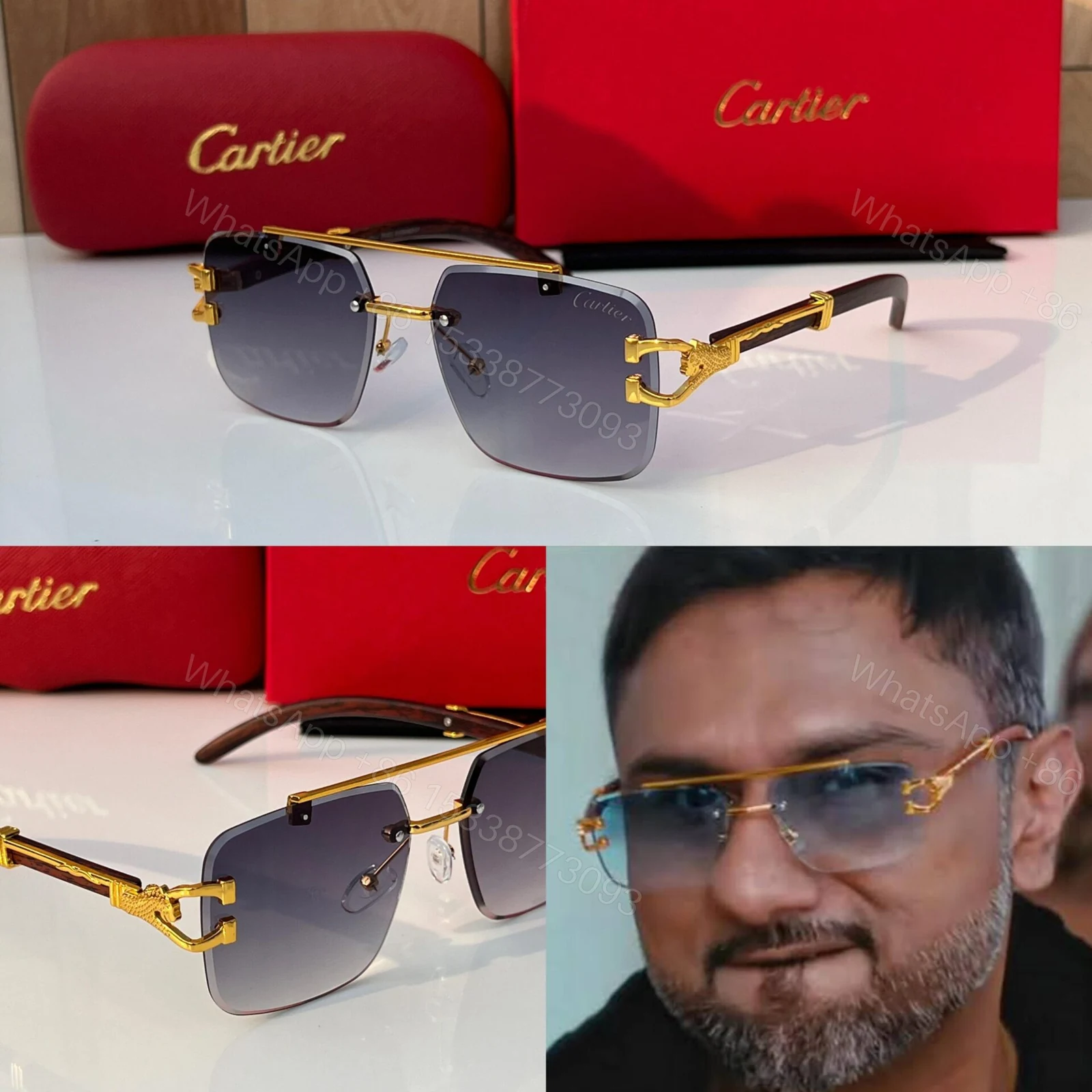 View 7 of Cartier Sunglasses Black-Grey