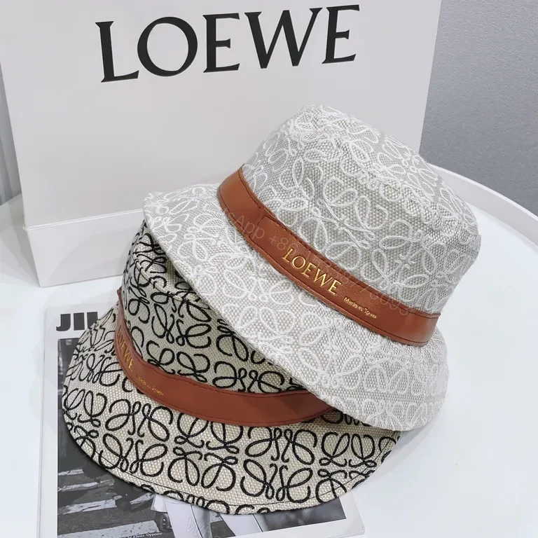 View 6 of White Jacquard Bucket Hat: Luxe Loewe Style, Leather Band, Unisex