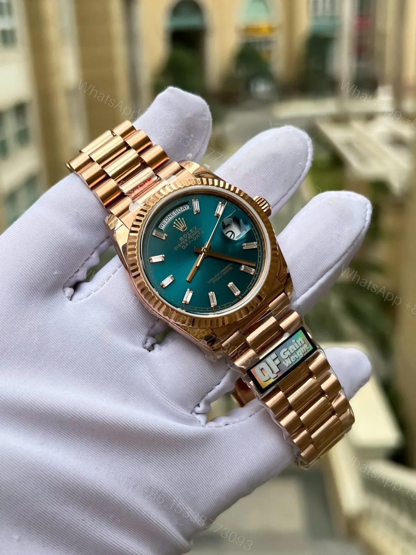 View 4 of Superclone Rolex Day-Date Blue-Green Diamond Dial 128235-0085 36 mm