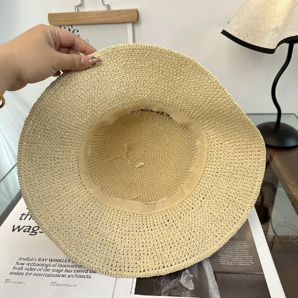 View 6 of Natural Beige Straw Bucket Hat with Crochet Pattern