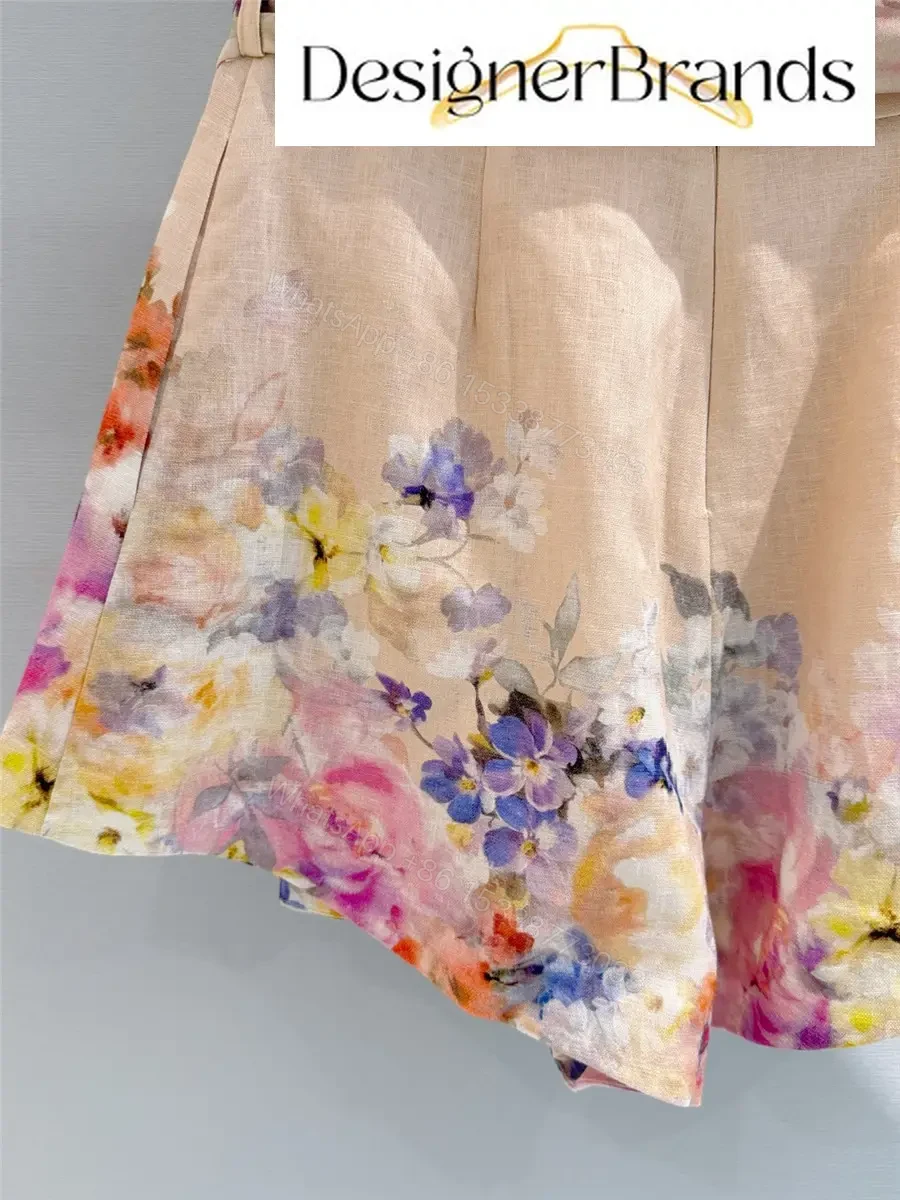 View 5 of Zimmermann Crush Tuck Floral Linen Shorts