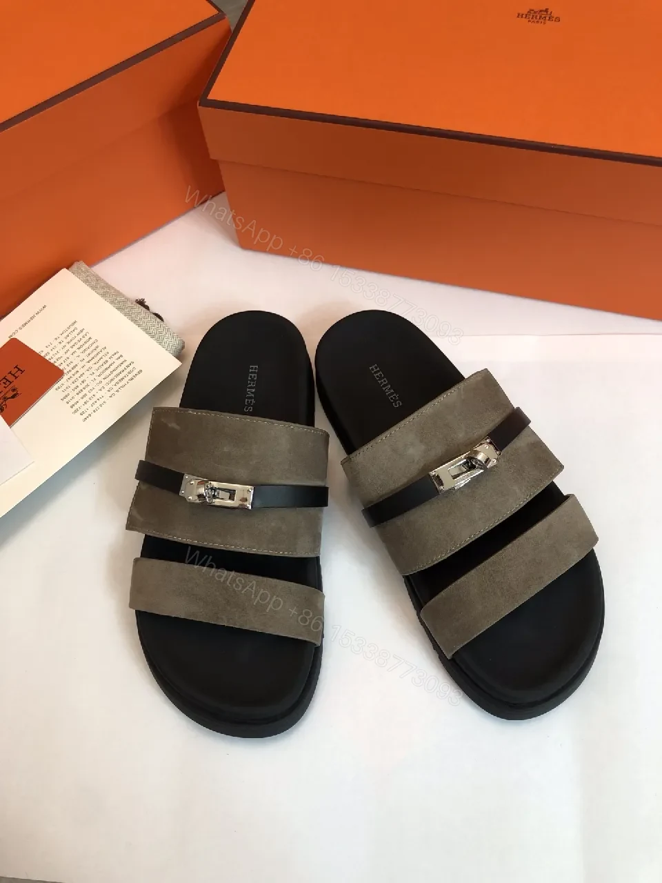 View 5 of Taupe Suede Sandals with Signature Hardware - Everyday Luxury Sandals
