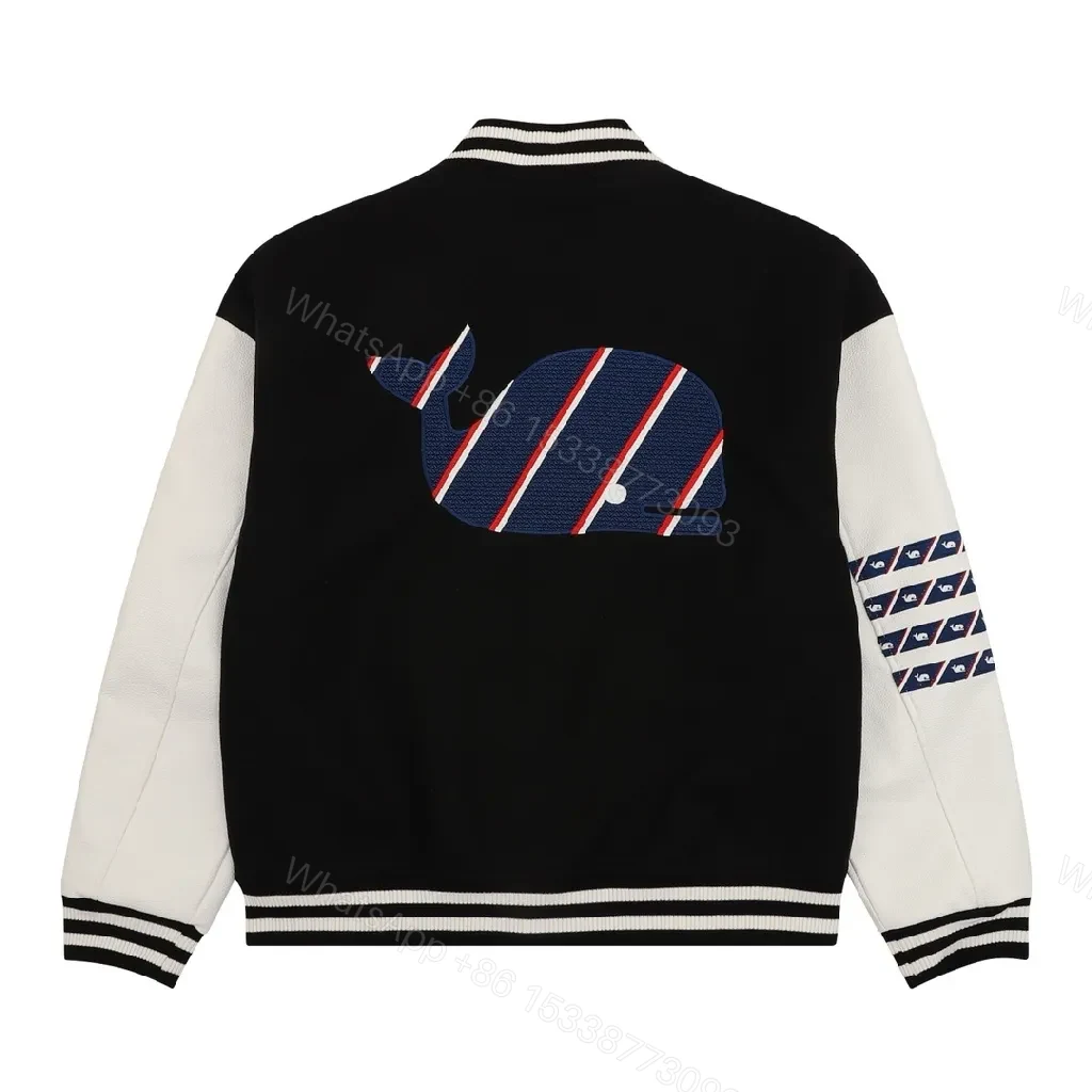 View 5 of Bold Black & Off-White Varsity Jacket with Embroidered Graffiti Details