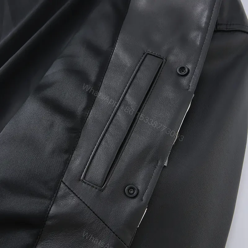 View 3 of Bold Leather Varsity Jacket: Designer-Inspired, Luxe Texture, Durable