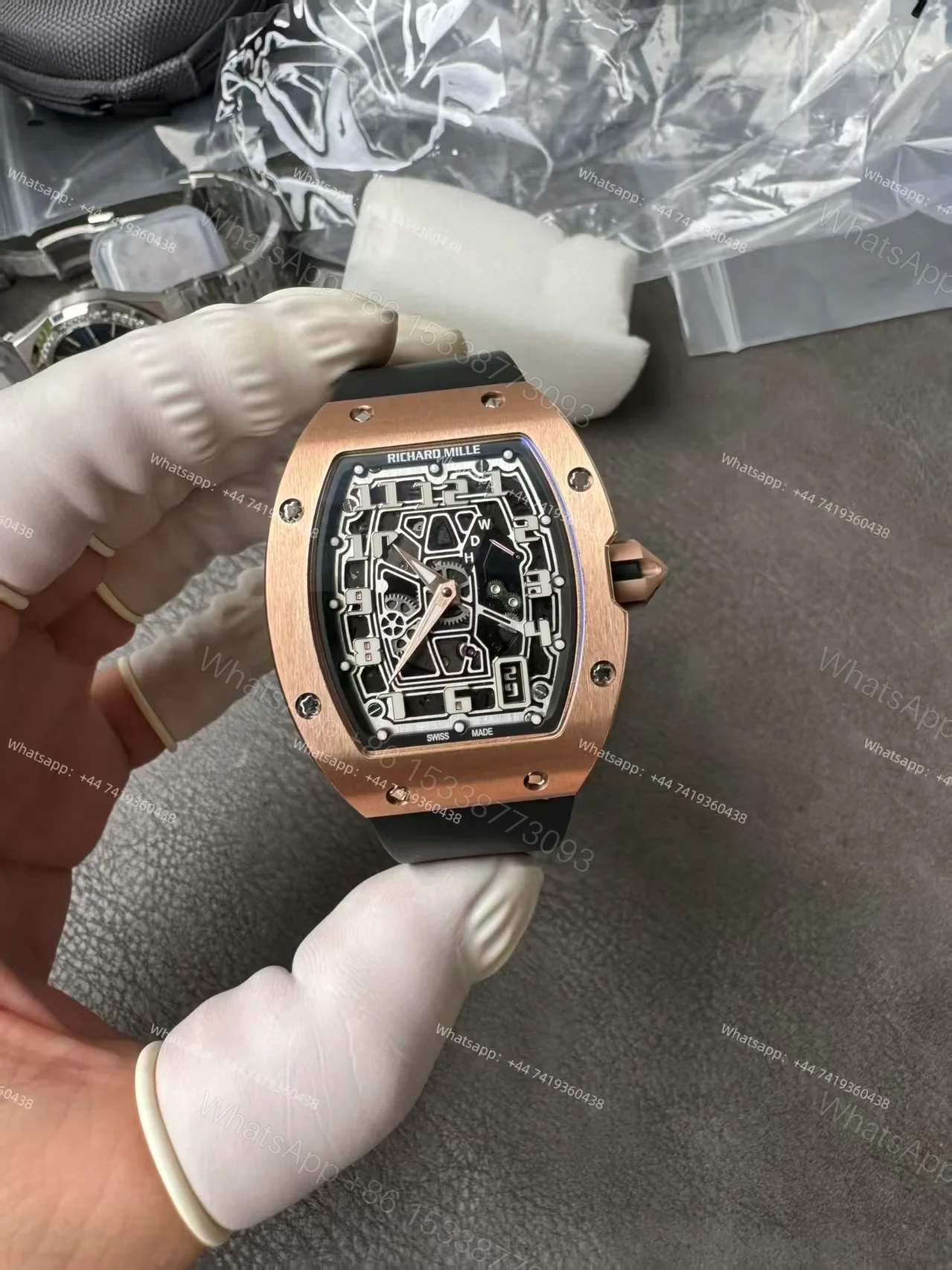 View 9 of Super Clone Richard Mille RM 67-01 Rose Gold Skeleton Black Rubber Strap