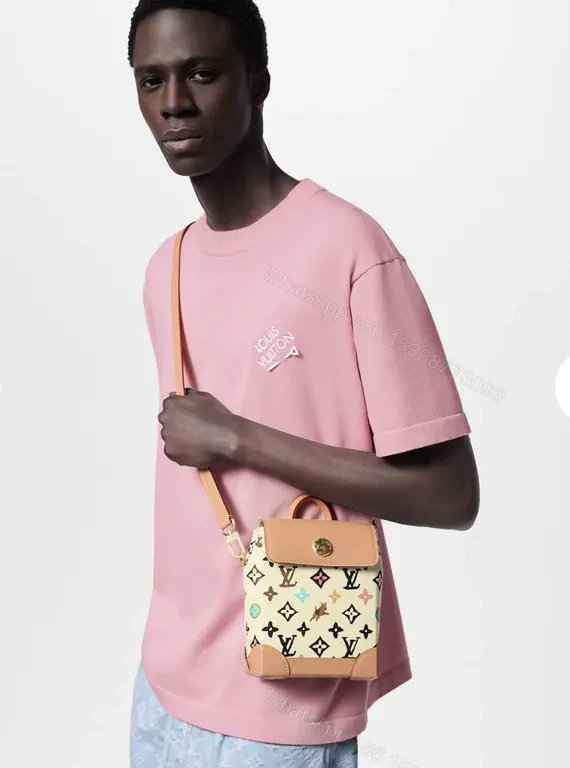 View 6 of Multicolor LV-Style Mini Bag: Hand-Stitched Leather Details