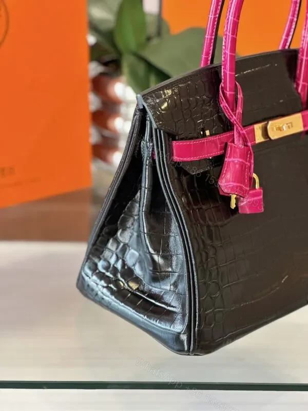 View 3 of HN 30 Black/Pink Genuine Crocodile Leather – Custom Made
