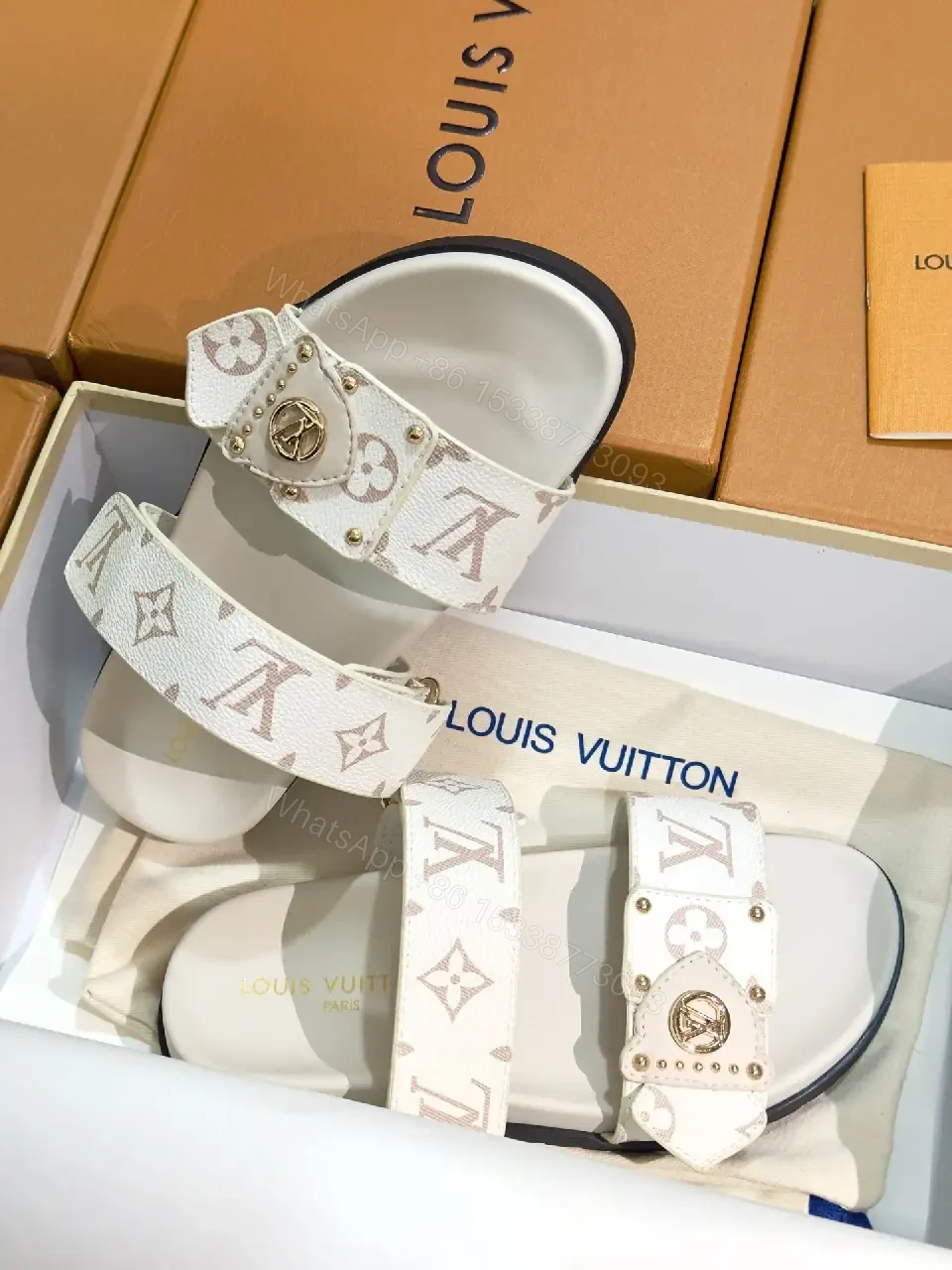 View 2 of White Canvas Luxury Monogram Sandals
