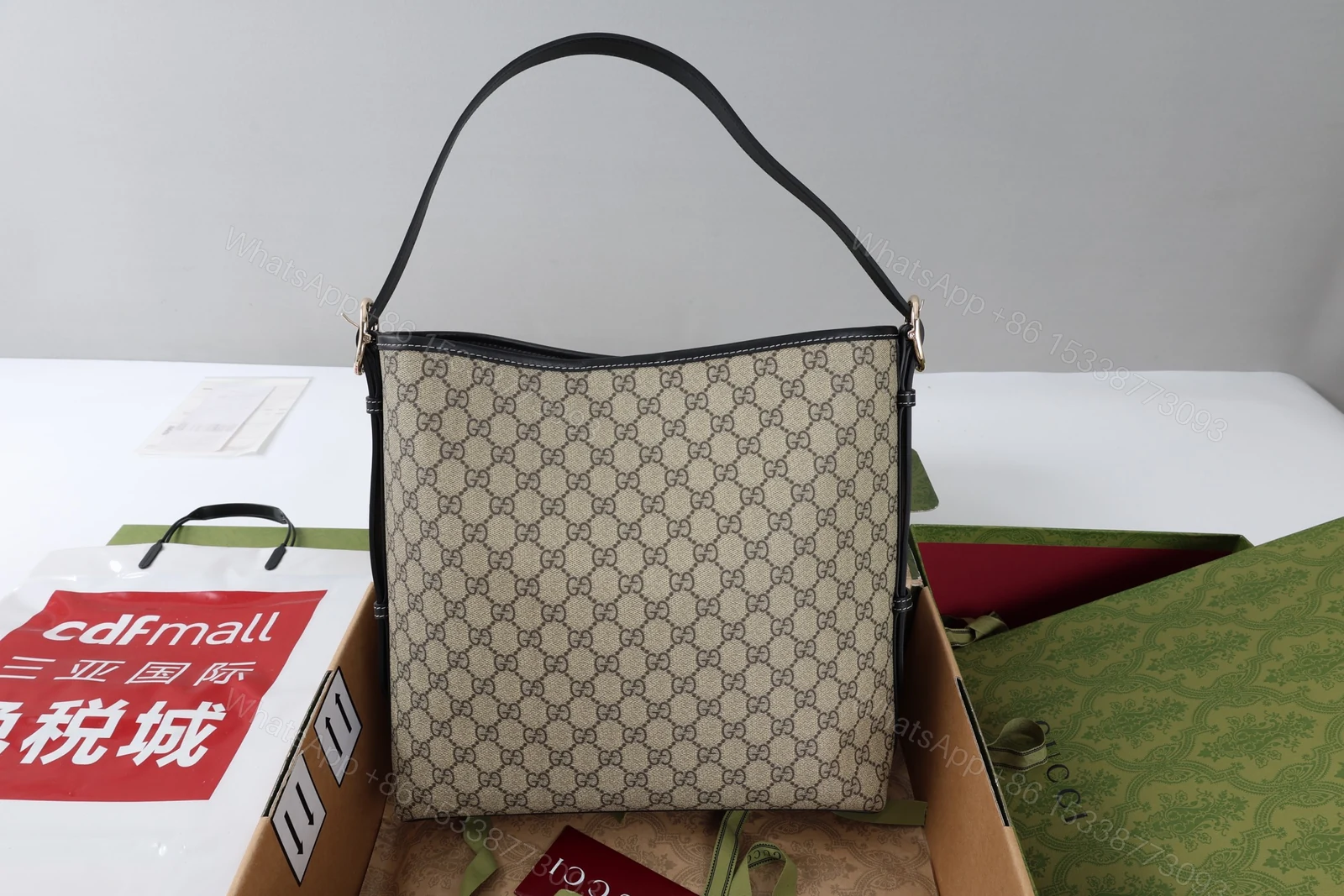 Gucci高仿Ophidia老花單肩包 黑皮滾邊簡約復古女款 — view 1
