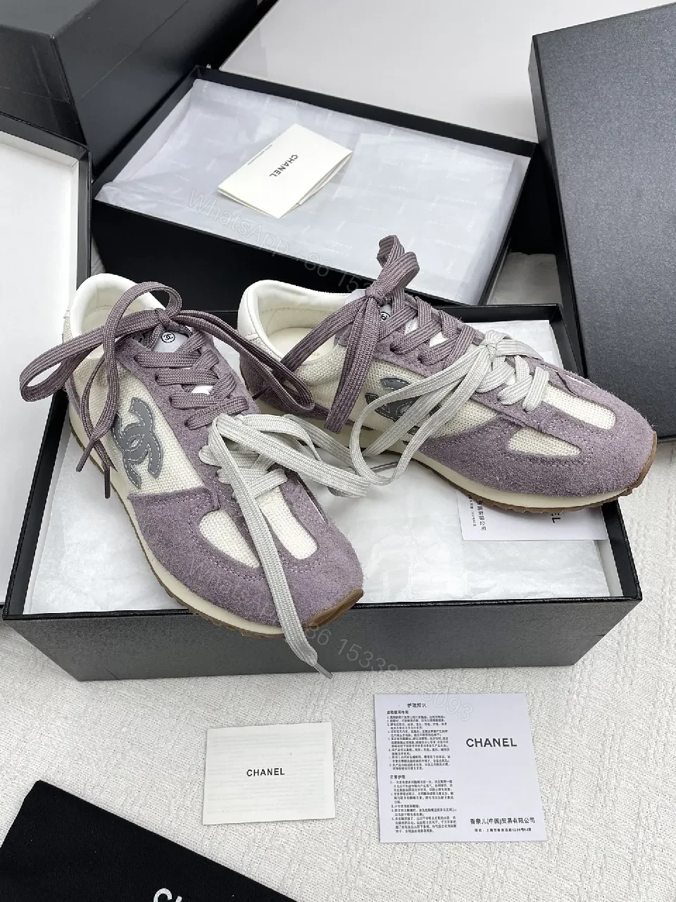 View 2 of Lavender Suede & Cream Knit High-Top Sneakers – Luxury Chic Style