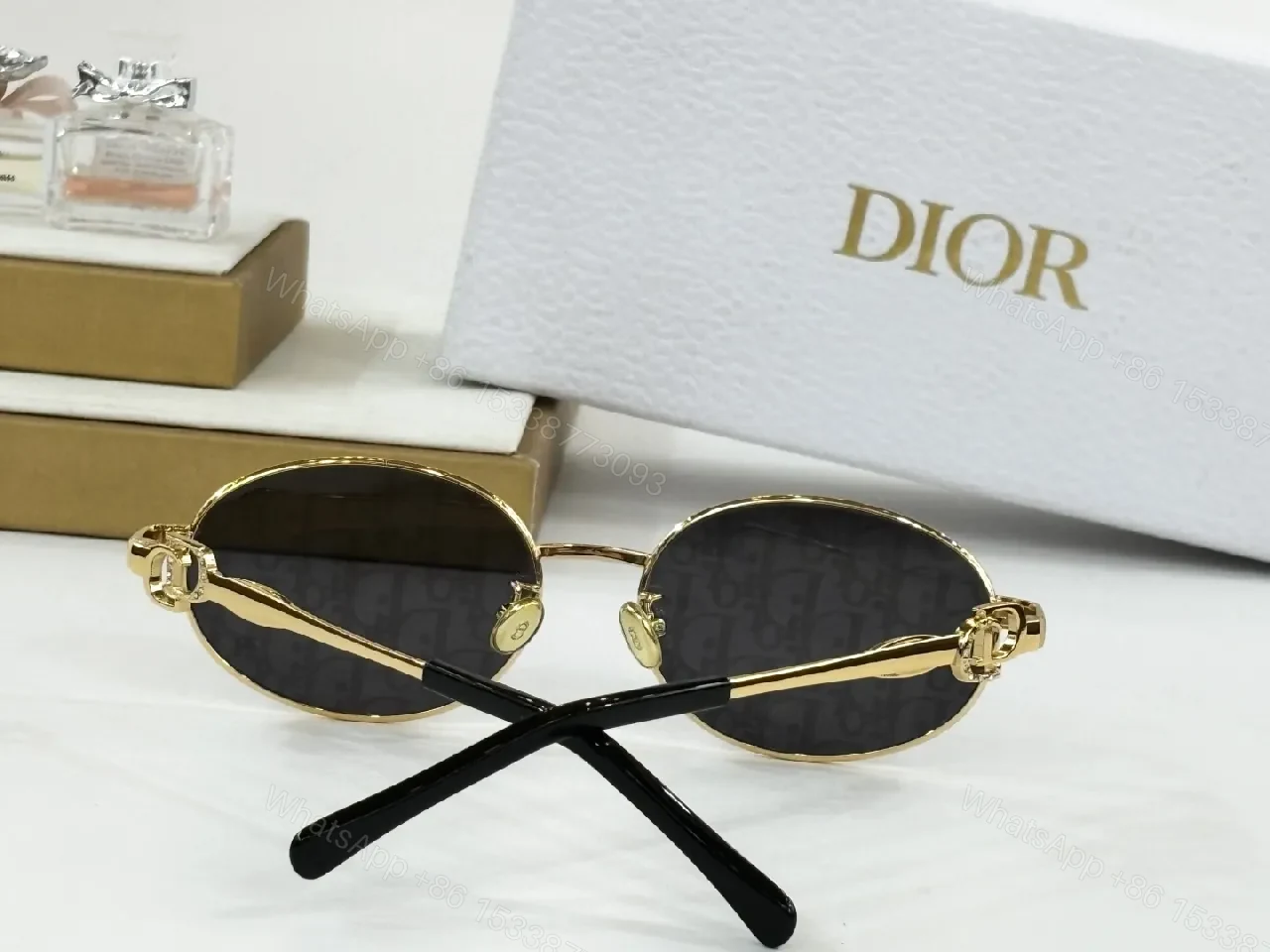 View 7 of Elegant Gold Round Sunglasses with Dior Pattern Monogram