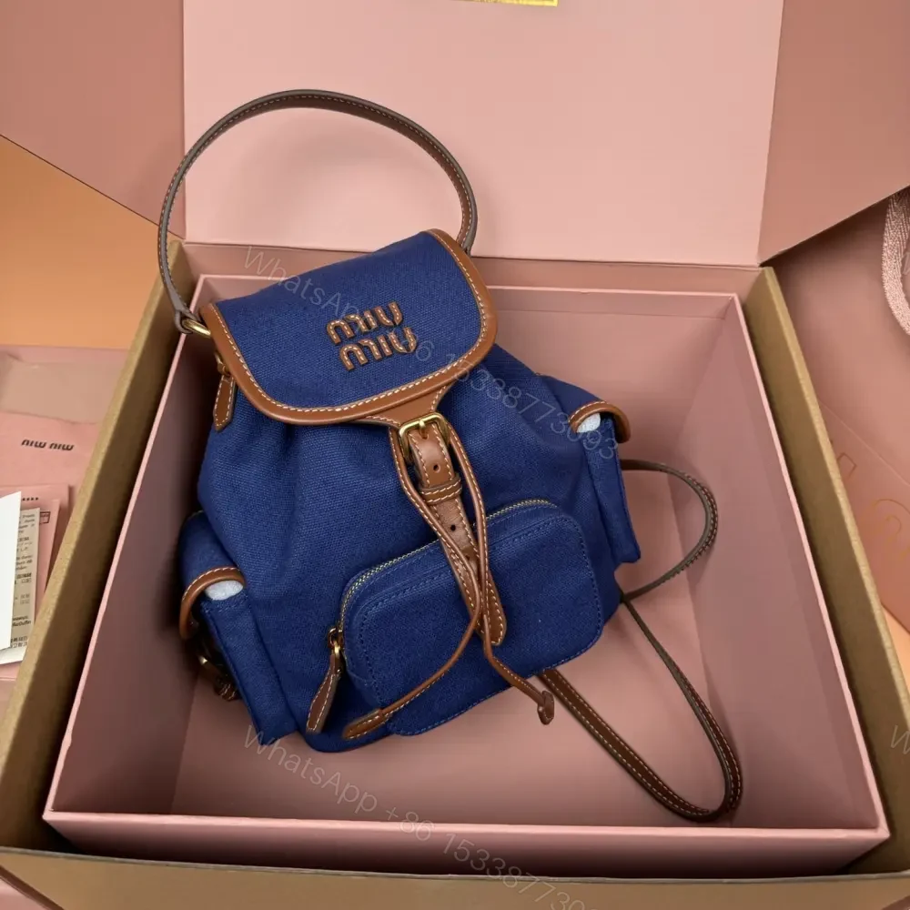 View 6 of 高仿miumiu*5BZ043棉質雙肩包藍色小號免檢版