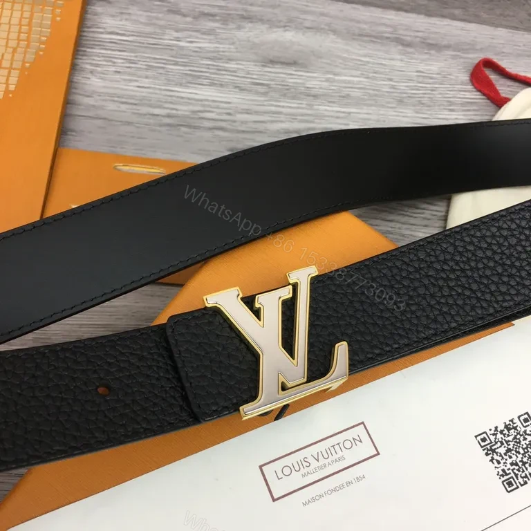 View 2 of Black Leather Belt with LV-Style Gold Buckle - Premium Everyday Accessory