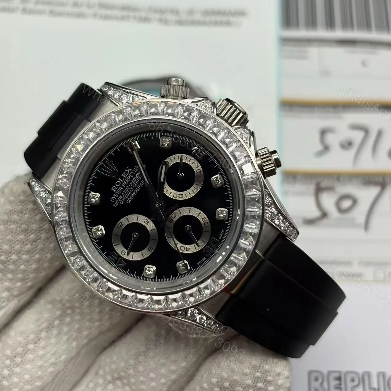 Rolex Daytona Diamond Leather Strap Replica — view 1