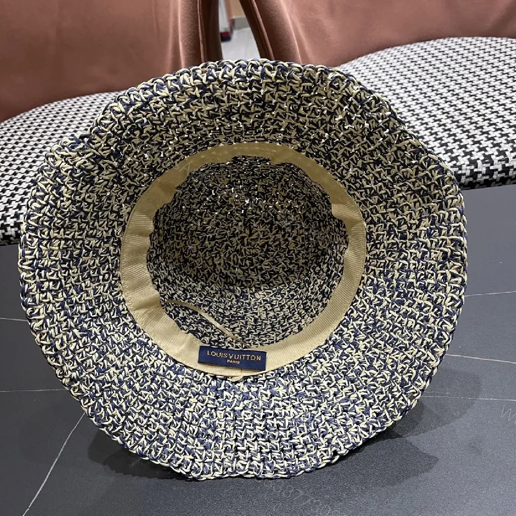 View 9 of Textured Straw-Blend Hat with LV Accent - Bucket Style
