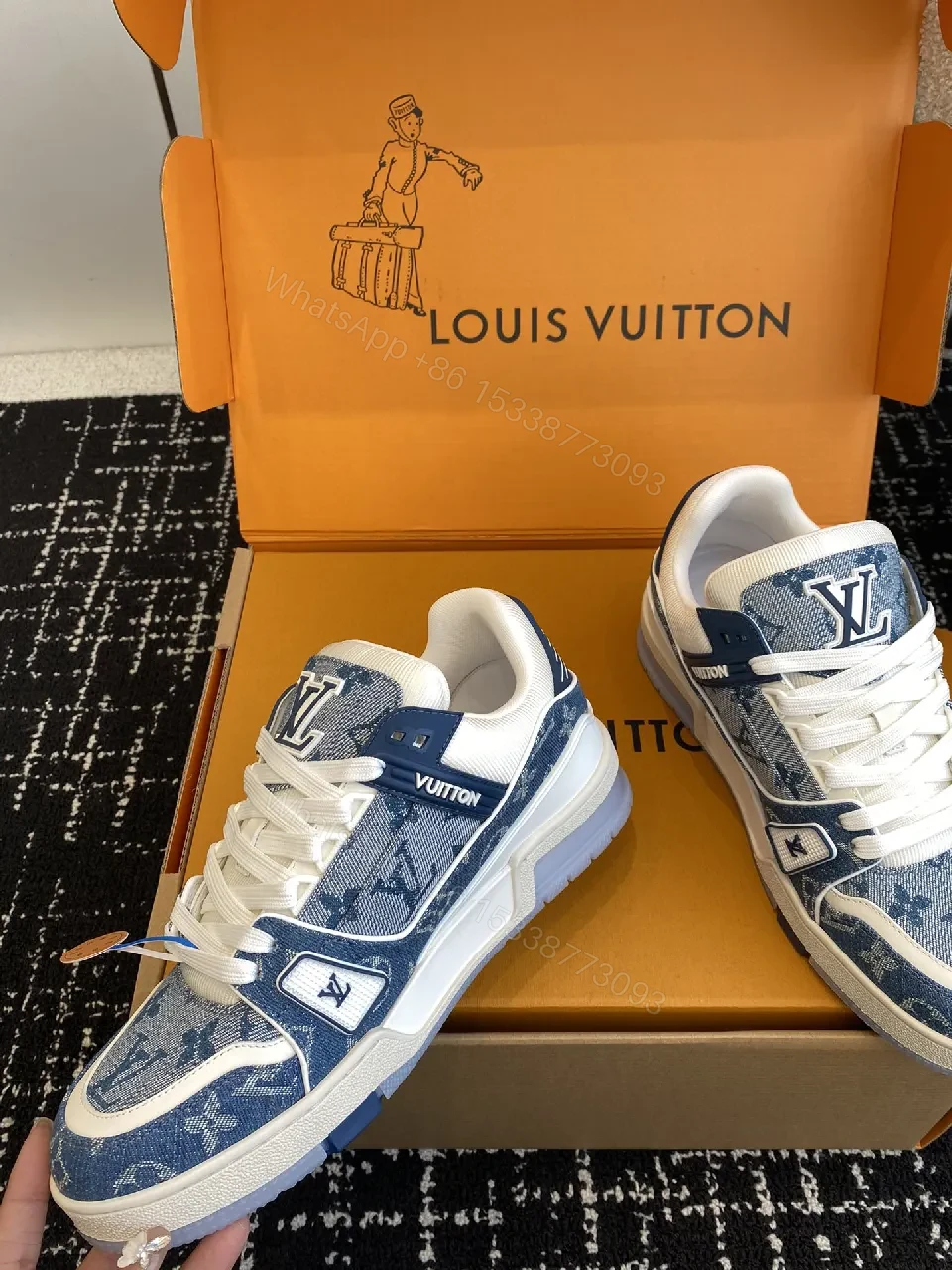 View 9 of Denim Luxe High-Tops: LV-Textured Comfort Sneakers
