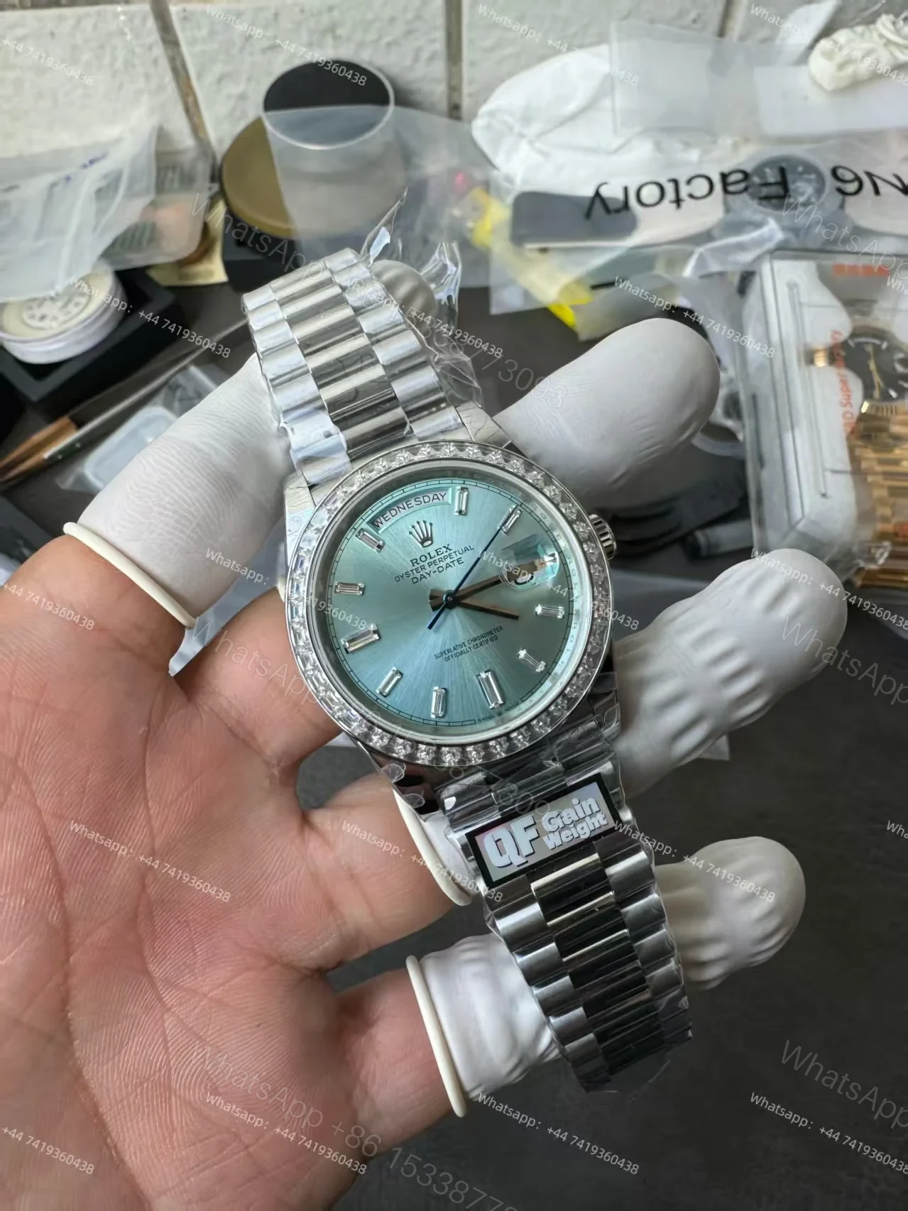 View 10 of Rolex Day-Date 228396TBR 1:1 Replica Ice-Blue Dial 40MM 3255 Movement Presidential Bracelet Super Clone Watch