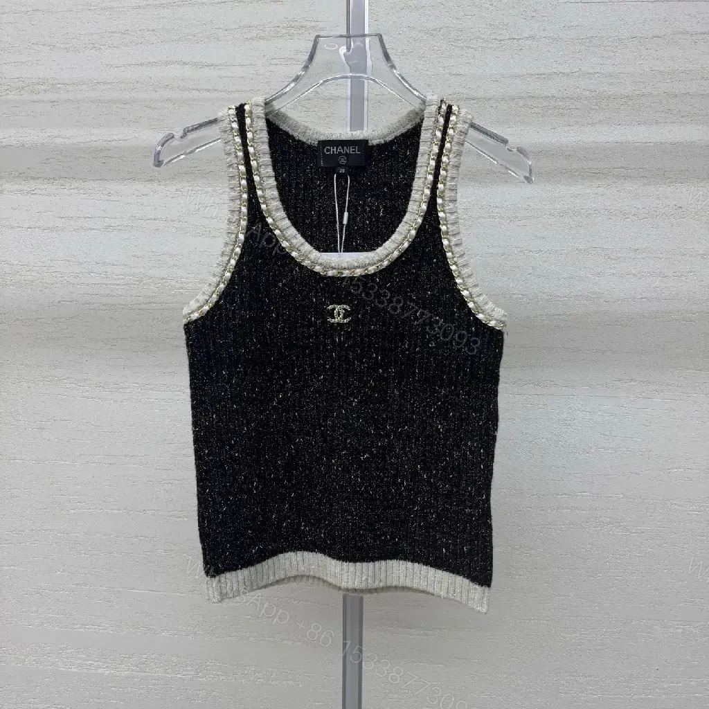 View 11 of Metallic-Trim Knit Tank: Crystal Neckline, Rich Texture