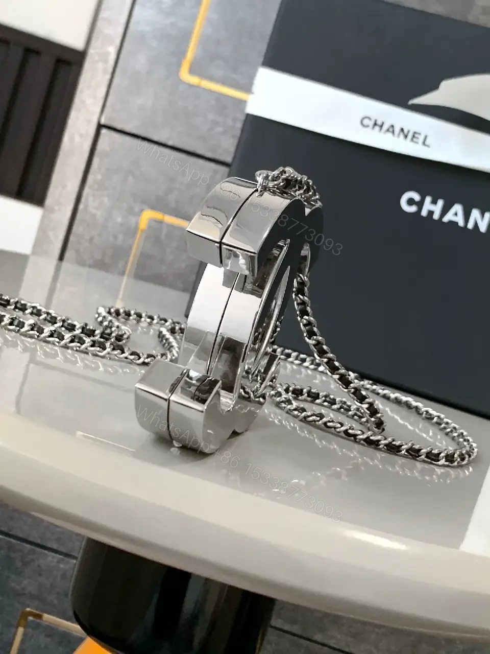 View 4 of Silver Interlock Necklace: Modern Luxe Statement Piece