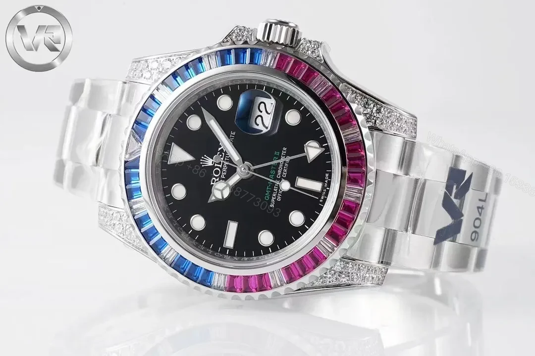 View 3 of GM Factory Clean Factory VR Rolex GMT II Diamond Watch – Black/Colorful