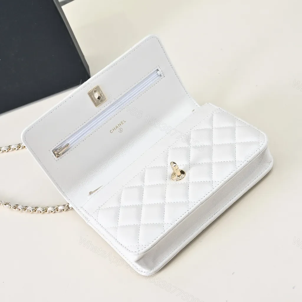 View 9 of Quilted Mini Bag: White Calfskin, Gold Chain, Luxe Silhouette
