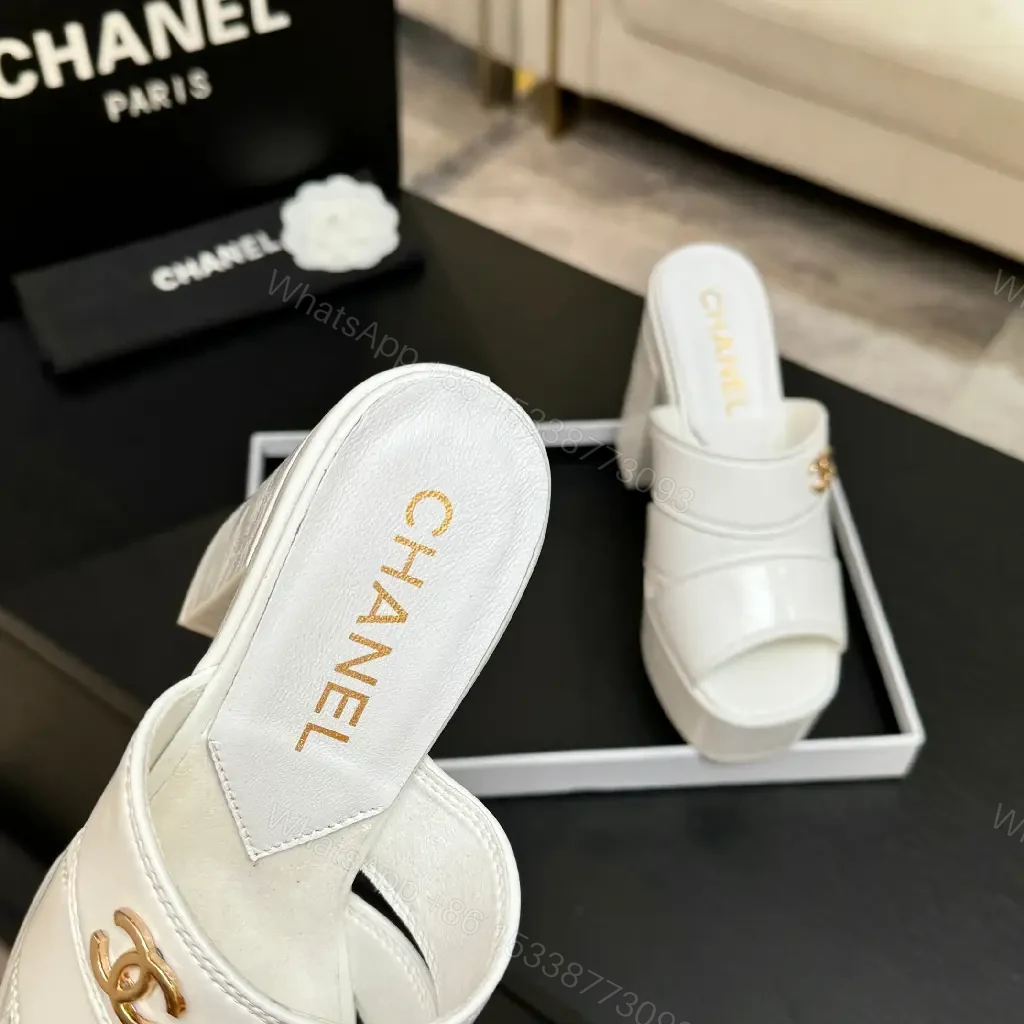 View 4 of White Patent Platform Mules, Chunky Heel, Triple-Strap Style