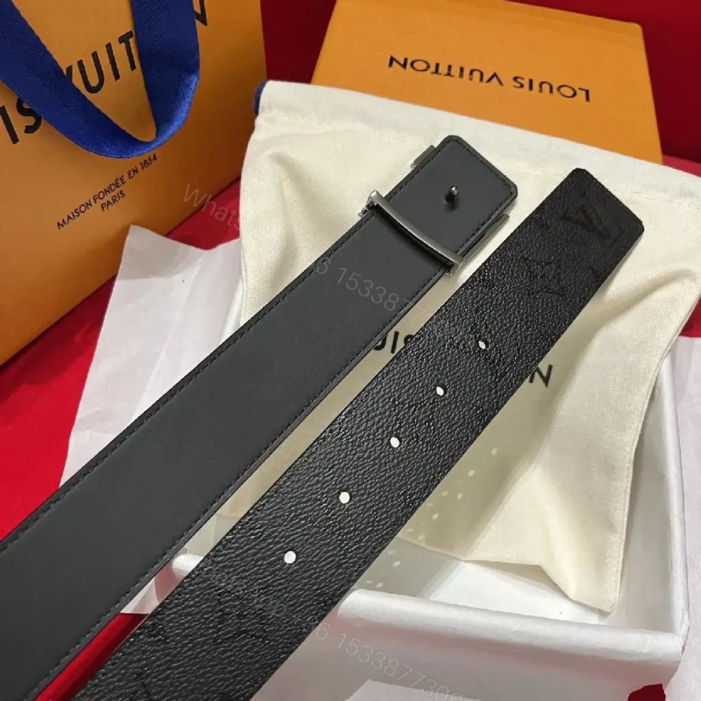 View 6 of Black Leather Belt - Pebbled Texture with Large Silver LV Buckle