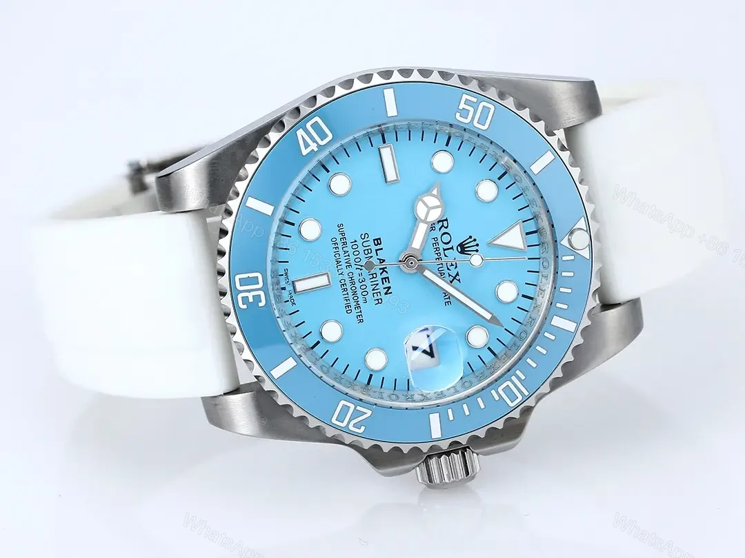 View 5 of Rolex Blaken Tiffany Submariner replica 40MM Stunning White Rubber Strap Edition RG-BLAKEN-SUB-TIFFANY-WHITE-RUBBER