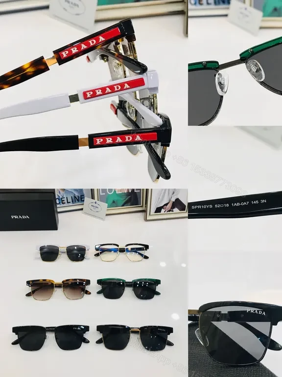 View 5 of White Prada Sunglasses: Gold Trim, UV400 Lenses, Luxury Acetate Frame