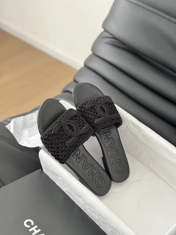 View 3 of Chanel-Inspired Knit Slides with Luxe Leather Backing